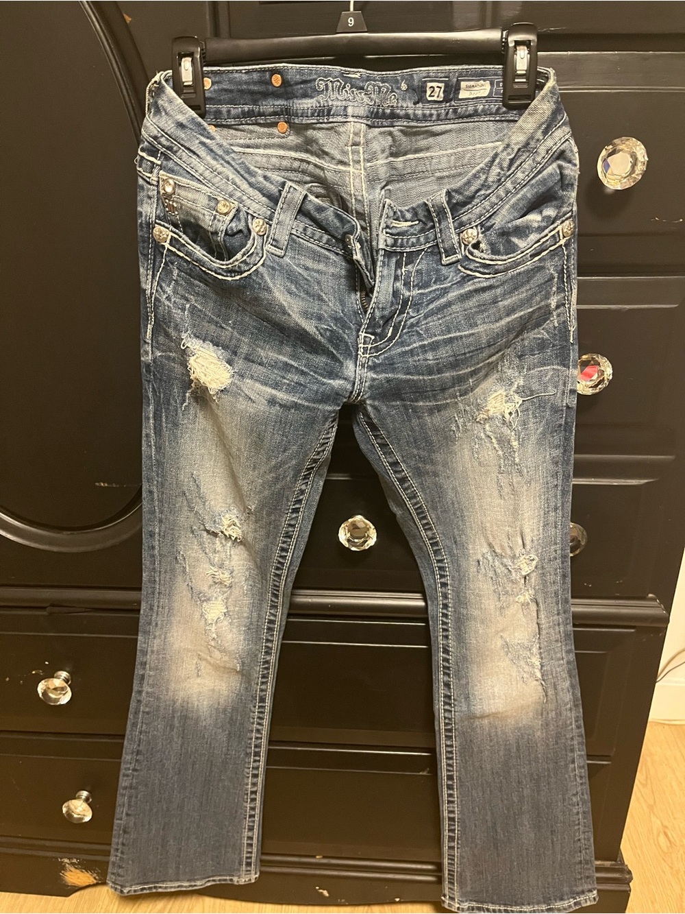 Miss Me Distressed Boyfriend Jeans in Faded Blue Wash